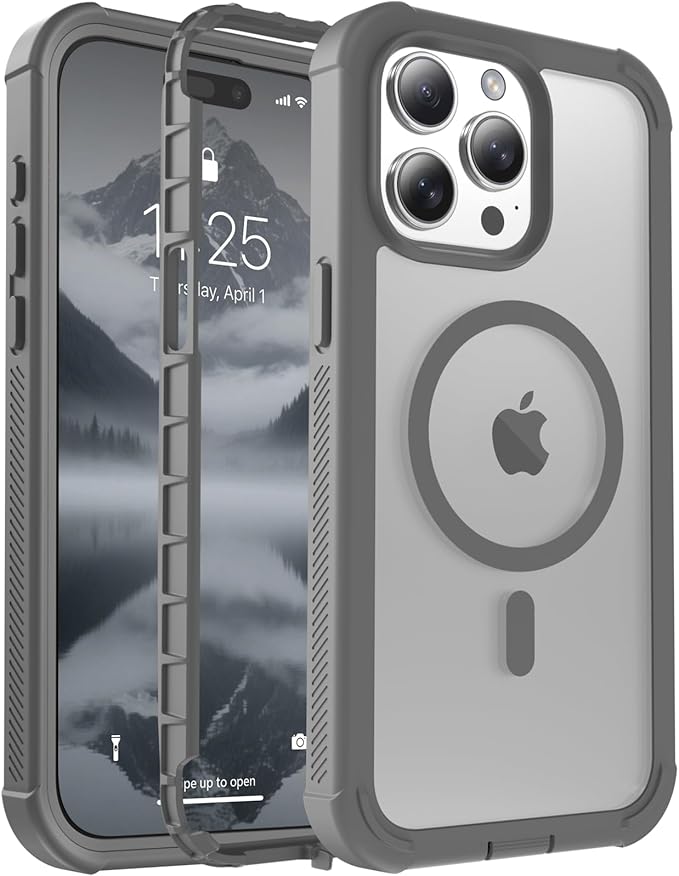 jaroco Magnetic for iPhone 15 Pro Max Case, [Compatible with MagSafe][Military Grade Drop Protection][Heavy Duty Protection][Non-Slip][Shockproof] 2-Layer Durable Bumper Phone Case 6.7''-Gray
