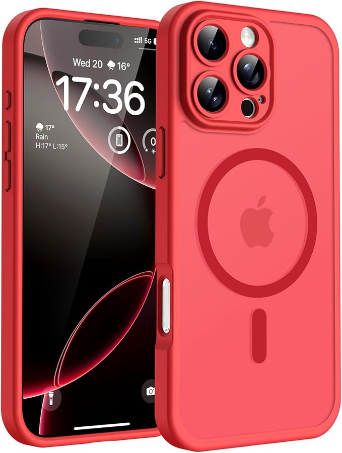 TOCOL for Phone 16 Pro Case, Compatible with Magsafe Charger, Full Camera Protection, Drop Protection, Translucent Matte Phone Case for iPhone 16 Pro 6.3 inch (Red)