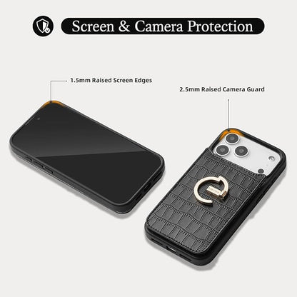 CUSTYPE Compatible with iPhone 17 Pro Wallet Case with Card Holder,180°Ring Holder Kickstand Card Slots Case,PU Leather Protective Case for iPhone 17 Pro 6.3inch-Black