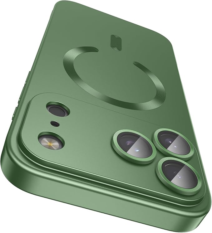 Magnetic for iPhone 17 Pro Max Case, Compatible with MagSafe, Built-in Camera Lens Protector, Slim Thin Soft Silicone Bumper Shockproof Metallic Luster Phone Case, Green