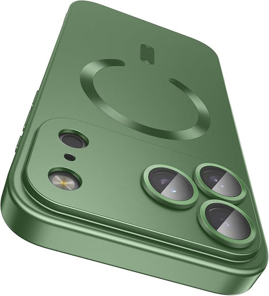 Magnetic for iPhone 17 Pro Max Case, Compatible with MagSafe, Built-in Camera Lens Protector, Slim Thin Soft Silicone Bumper Shockproof Metallic Luster Phone Case, Green