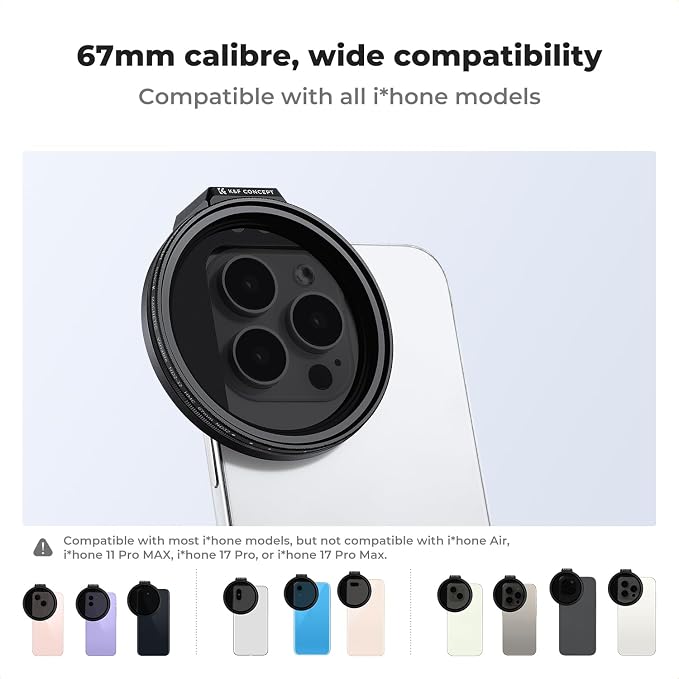 K&F CONCEPT Clip On 67mm Variable ND2-32 Magnetic Phone Lens Filter Kit, Phone Clip with Magnetic Adapter Ring/Cold Shoe/Locking Knob, Neutral Density Filter Compatible with iPhone 16 15 Pro Max 14 13