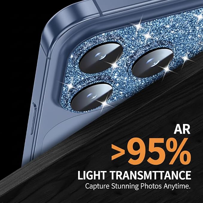 Glitter Bling Ring Camera Lens Protector cover for iPhone 17 Pro Max Women, 9H Hardness Tempered Glass Lens Protector, Anti-Scratch, Cosmic Orange (blue)