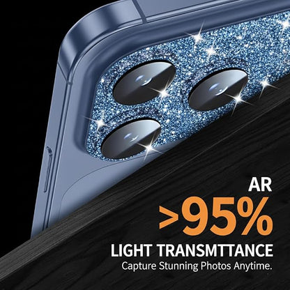 Glitter Bling Ring Camera Lens Protector cover for iPhone 17 Pro Max Women, 9H Hardness Tempered Glass Lens Protector, Anti-Scratch, Cosmic Orange (blue)