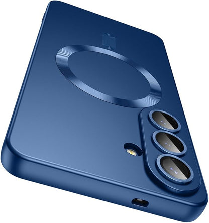 Magnetic for Samsung Galaxy S26 Plus Case [Compatible with MagSafe][Built-in Camera Lens Protector] Slim Soft Silicone Bumper Shockproof Metallic Luster Phone Case, Blue