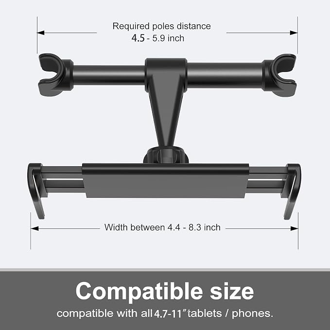 Car Headrest Backseat Mount,Phone/Tablet Car Mount, Adjustable Devices Holder for 4-11 inch Tabltes/Phones, Compatible for iPhone 17 16 15 14 13 12 11 Pro Max, S22,S21, iPad Air,Tabs