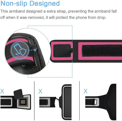 Galaxy A56 A55 A54 Armband, JEMACHE Water Resistant Gym Running Workouts Arm Band for Samsung Galaxy A52 A53 A54 A55 A56 with Key Holder (Rosy)