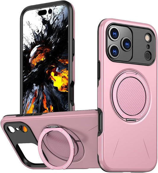 Shockproof Case for iPhone 17 Pro Max/17 Pro/17 Air/17, Magnetic Ring Adjustable Stand Cover Heavy Duty Protection Slim Hard Wireless Charging Shell (17,Pink)
