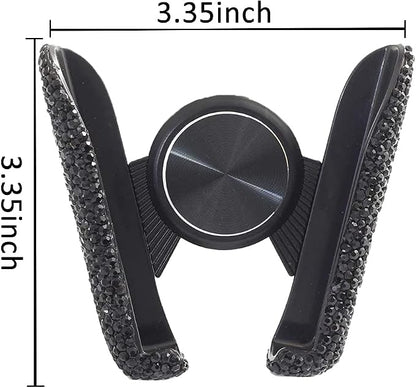 SUNCARACCL Bling Car Phone Holder Mini Dash Air Vent Automatic Mount Universal 360°Adjustable Crystal Auto Stand Accessories for Women and Girls (Black)