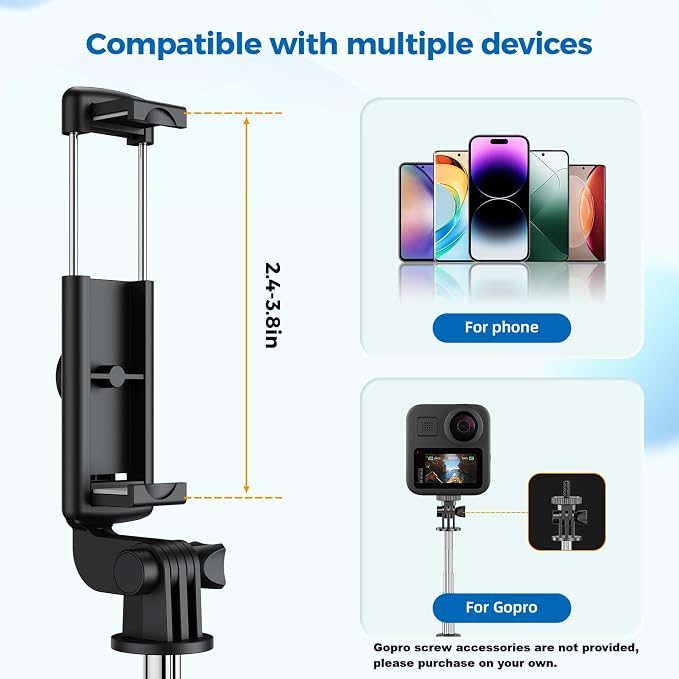 Selfie Stick Tripod, Retractable Selfie Stick Tripod with Wireless Remote Control, for Photograph, Live Streaming, Video Recording, Compatible with Android, iPhone and More