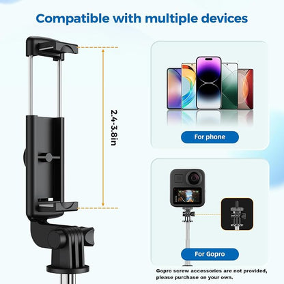 Selfie Stick Tripod, Retractable Selfie Stick Tripod with Wireless Remote Control, for Photograph, Live Streaming, Video Recording, Compatible with Android, iPhone and More