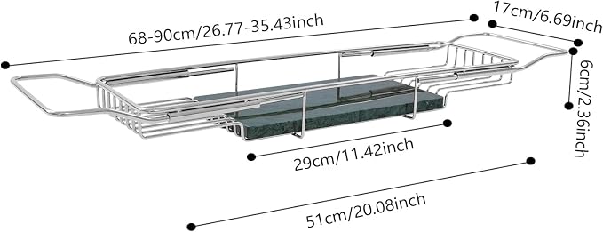 Expandable Bathtub Tray Caddy for Luxury Bath, Extra Wide Acrylic Tub Tray with Natural Marble Board, Waterproof Bath Tub Shelf for Phone, Wine, Book, Tablet Stand - Ideal Home Spa (Silver, Green)