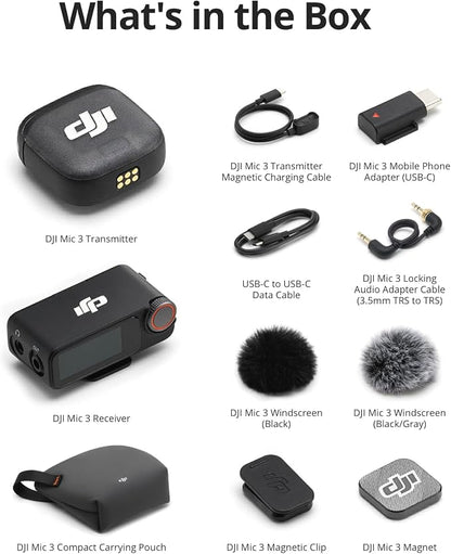 DJI Mic 3 (1 TX + 1 RX), Wireless Lavalier Mic for iPhone/Camera/Android, Ultralight, Extended Operating Time & Fast Charging, 1312ft (400m) Transmission, Noise Cancelling, Vlog, Streaming