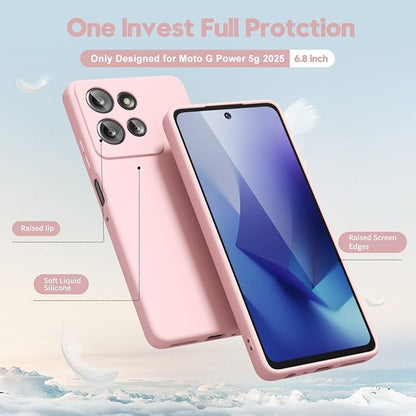oakxco for Motorola Moto G Power 2025 Case Liquid Silicone, Cute Thin Slim Grip Soft Rubber Gel for Women Men, Smooth Matte TPU Plain Solid Color Girly Simple Case with Camera Cover, Light Pink