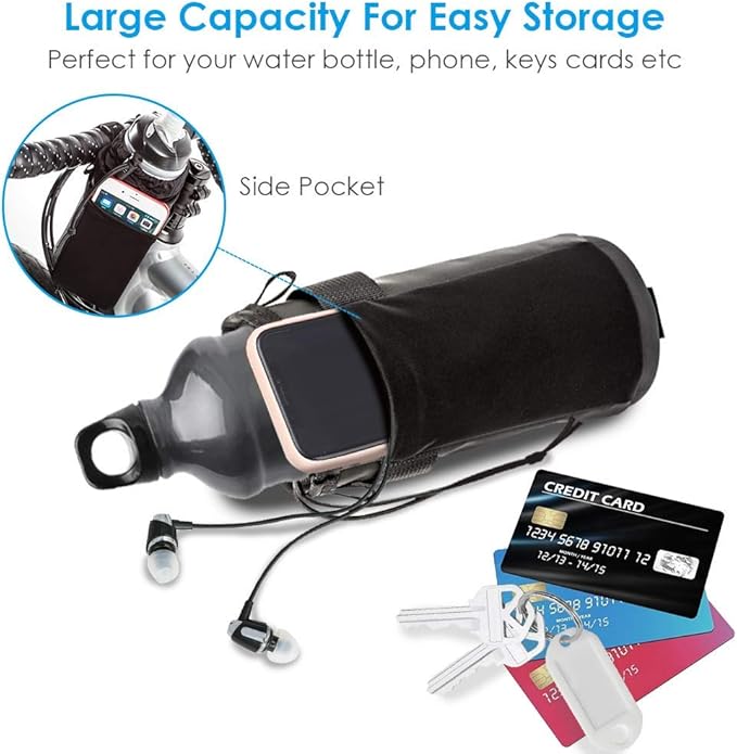 WOTOW Bike Water Bottle Holder- Insulated Bicycle Cup Holder with Shoulder Strap, Bike Drink Holder with Phone Storage for Adult Kids, Handlebar Cycling Water Bottle Cage for Mountain Touring