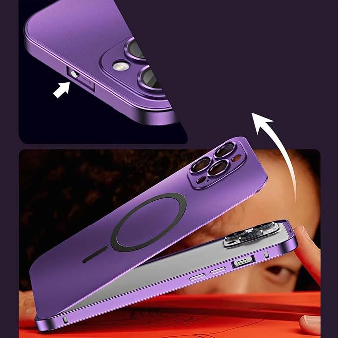 Magnetic Charging Aluminum Metal Bumper Matte Shell for iPhone, Anti-Collision Matte Snap-On Phone Case, for iPhone 16/15/14/13/12 Pro Max (Blue,13)