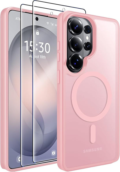MOZOTER for Samsung Galaxy S26 Ultra Case with Magnetic,[Compatible with MagSafe][12Ft Military Dropproof][2*Screen Protector] Translucent Anti-Slip Back Slim Shockproof Case for S26 Ultra-Pink | [12Ft Military Dropproof][2*Screen Protector]Translucent...