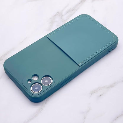 Ultra Slim Liquid Silicon Gel Case Compatible for iPhone 12 mini 5.4 inch 2020 with Card Holder Sleeves Slot Anti-Scratch Shockproof Wallet Cover with Screen Protector (Pine Green)