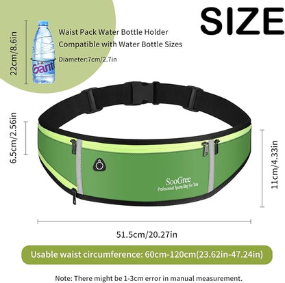 SooGree Men Women Running Belts,Slim Sport Belts,Waterproof Running Fanny Pack,Waterproof Running Waist Packs with Reflective Strip,Runner Belt for Running Walking Cycling Camping Gym (green)