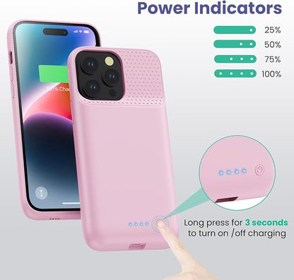 Feob Battery Case for iPhone 14 Pro Max,[2026 Upgraded] 8600mAh Ultra-Slim Portable Extended Charger Case Cover for iPhone 13 Pro Max Charging Case (6.7 Inch)-Pink
