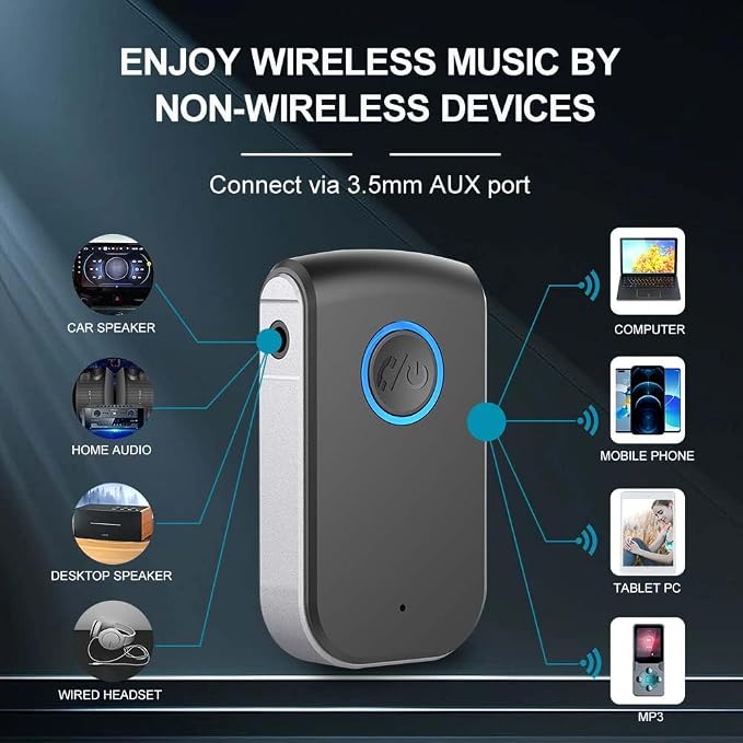 Bluetooth AUX Adapter for Car,3.5mm Wireless Receiver AUX Bluetooth Car Adapter,Hands-Free Call for Cars, Speakers, Stereo Systems and Headphones