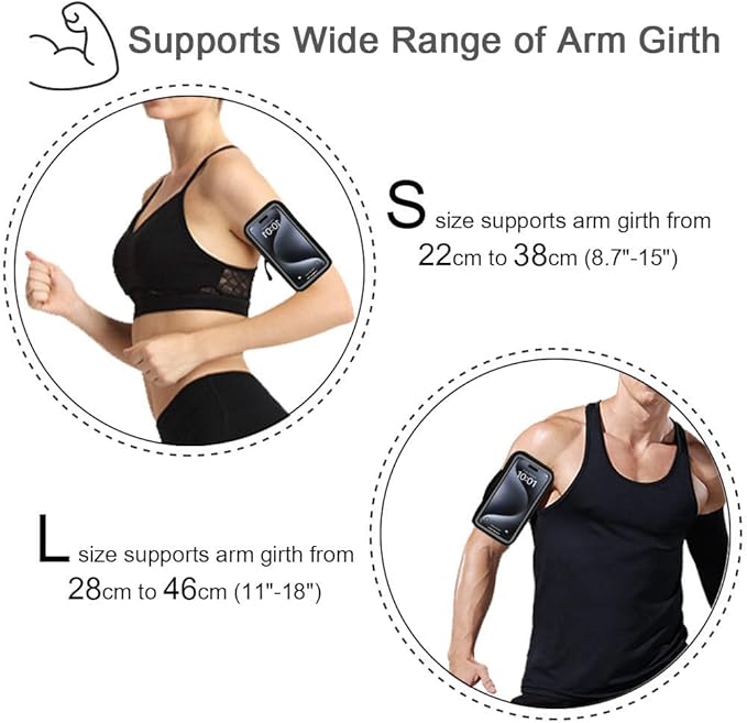 JEMACHE Running Armband for iPhone 17 16 15 14 13 Pro Max/Plus, Samsung Galaxy S26 S25 S24 Ultra/Plus, G Buckle Workouts Phone Arm Band Bag (Black, L)