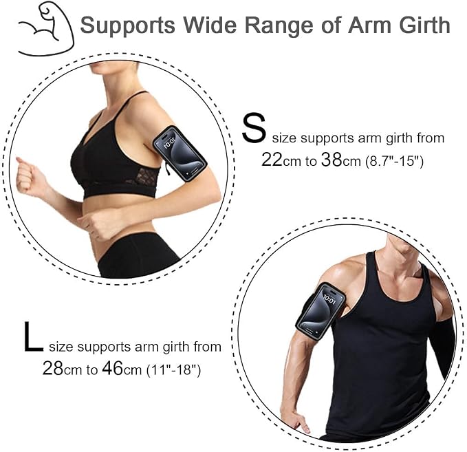 JEMACHE Running Armband for iPhone 17 16 15 14 13 Pro Max/Plus, Samsung Galaxy S26 S25 S24 Ultra/Plus, G Buckle Workouts Phone Arm Band Bag (Black, S)