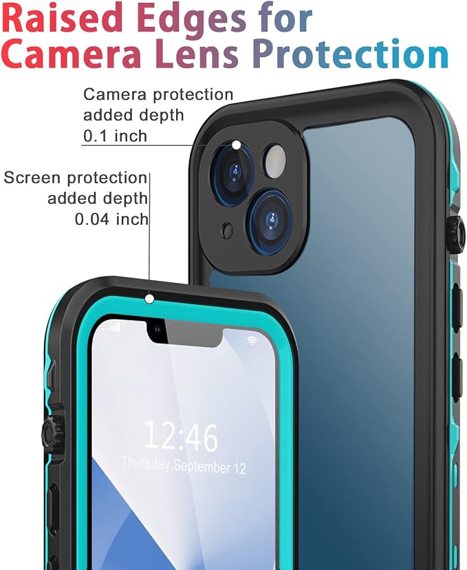 for iPhone 13 Case Waterproof Shockproof Dustproof Full-Body Sturdy with Camera Lens Protector and Built-in Screen Protector,Underwater Full Sealed Cover Protective for iPhone 13 (Teal)