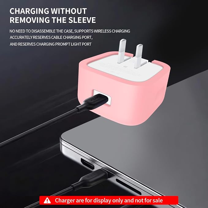 40W Soft Silicone Power Adapter Sleeve Case Compatible with Apple 40W USB‑C Dynamic Power Adapter (60W Max), for MacBook Air 15/13 M5 A3448 A3449 Charger, Anti‑Fall Shockproof Protective Cover, Pink