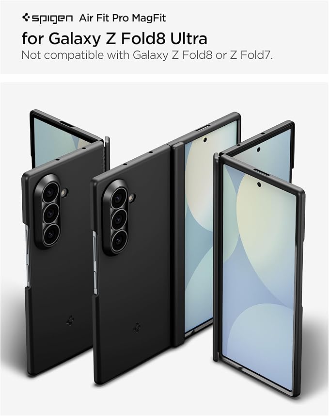 Spigen Air Fit Pro MagFit for Galaxy Z Fold 8 Ultra Case, Black | Qi2 Certified, PU Hinge Protection, Air Cushion Tech, Compatible with MagSafe, Ultra Thin Case, Camera Plateau Protection