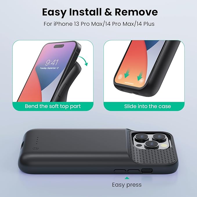 Battery Case for iPhone 14 Pro Max,14 Plus and 13 pro Max, Real 8600mAh Rechargeable Smart Extended Charging Case, Ultra-Slim Portable Protective Battery Pack (6.7 inch) Black