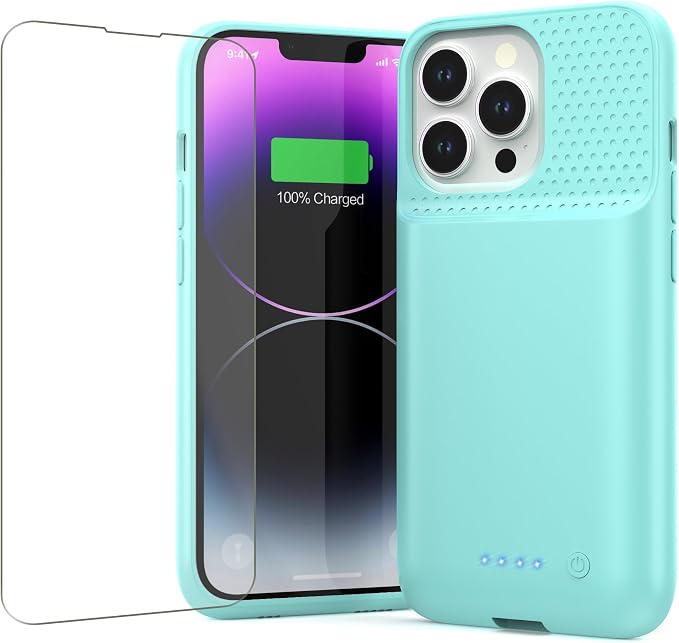 Feob Battery Case for iPhone 13/13 Pro/14,[2025 Upgraded] 7500 mAh Ultra-Slim Portable Extended Charger Cover for iPhone 13/13 Pro/14 Charging Case (6.1 Inch)-Green