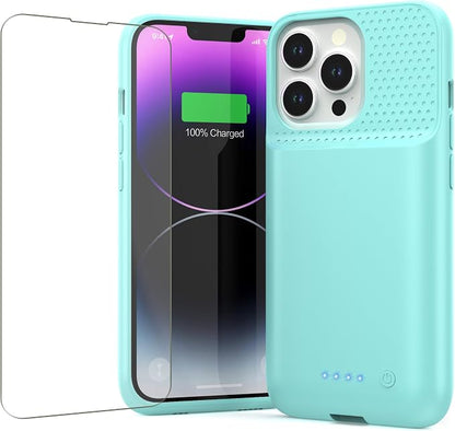 Feob Battery Case for iPhone 13/13 Pro/14,[2025 Upgraded] 7500 mAh Ultra-Slim Portable Extended Charger Cover for iPhone 13/13 Pro/14 Charging Case (6.1 Inch)-Green
