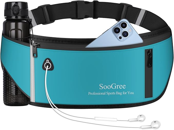 SooGree Slim Running Belt Fanny Pack, Resistant Waist Pack Money Belt Bag for Hiking Cycling Workout, Gym Phone Holder with Adjustable Strap (Blue)
