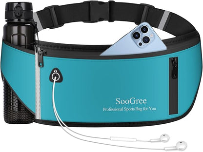 SooGree Slim Running Belt Fanny Pack, Resistant Waist Pack Money Belt Bag for Hiking Cycling Workout, Gym Phone Holder with Adjustable Strap (Blue)