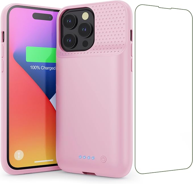 Battery Case for iPhone 14 Pro Max,14 Plus and 13 pro Max, Real 8600mAh Rechargeable Smart Extended Charging Case, Ultra-Slim Portable Protective Battery Pack (6.7 inch) Pink
