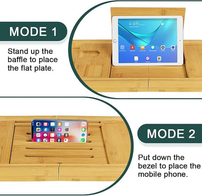 BFTOU Bamboo Bathtub Tray Expandable Bath Table Tray Bathtub Caddy for Relaxing SPA Bathroom Accessories for House Warming Shower
