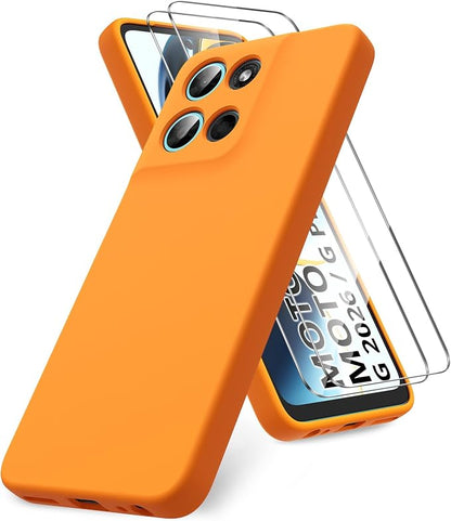 for Motorola Moto G 2026/G Play 2026 Case, 2 Pack Tempered Glass Screen Protectors, Soft TPU Liquid Silicone Shockproof Gel Cover-Orange