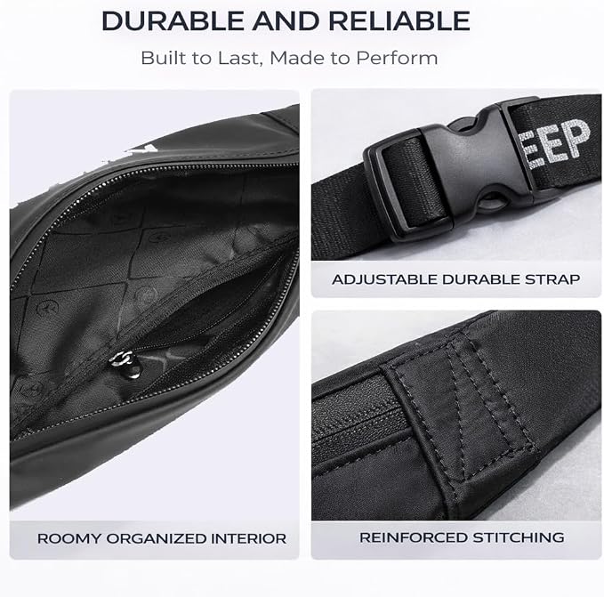 Slim Running Waist Pack for Women Men, Large Capacity Waist Belt with Organized Compartments, No-Bounce Secure Fit for Cycling, Hiking, Climbing Adventure & Reflective Safety Night Running - Black