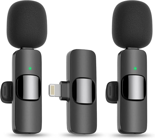 MAYBESTA Wireless Mini Microphone for iPhone 14 Below - Bluetooth Lapel Mic for Video Recording - Clip on Phone Microphones for YouTube Tiktok(Lightning / 2 mics)