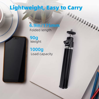 Mini Tripod for Webcam and Phone, 12.4 inch Metal Extendable Webcam Stand with Phone Holder, Small Tripod for Desk