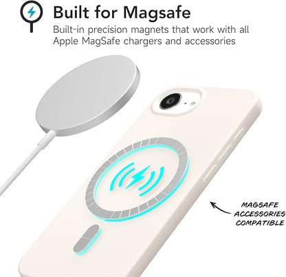 for iPhone 17e 16e Case Silicone Compatible with Magsafe Case, Ultra Slim Thin Magnetic Phone Cases Mag Safe, Cute Soft Rubber Gel Plain Wireless Charging Cover for Women, Beige Stone Cream
