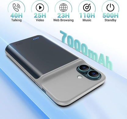 Battery Case for iPhone 16 Plus(6.7inch), Ultra-Slim 7000mAh Portable Extended Charging Charger Case [2026 Upgraded] Rechargeable Battery Back with Tempered Glass Screen Protector, Blue