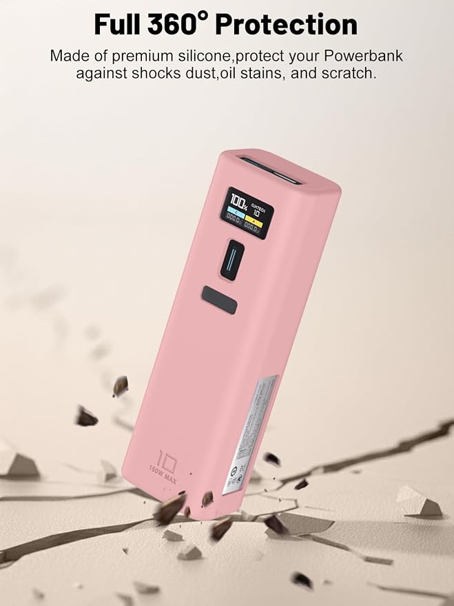 Silicone Protective Case Compatible with CUKTECH 10 Power Bank 10,000mAh 150W, Full-Body Protective Cover with Precise Cutouts, Shockproof & Scratch-Resistant Sleeve (Pink)