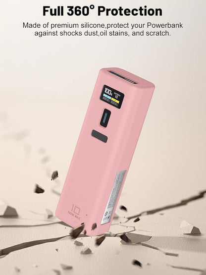 Silicone Protective Case Compatible with CUKTECH 10 Power Bank 10,000mAh 150W, Full-Body Protective Cover with Precise Cutouts, Shockproof & Scratch-Resistant Sleeve (Pink)