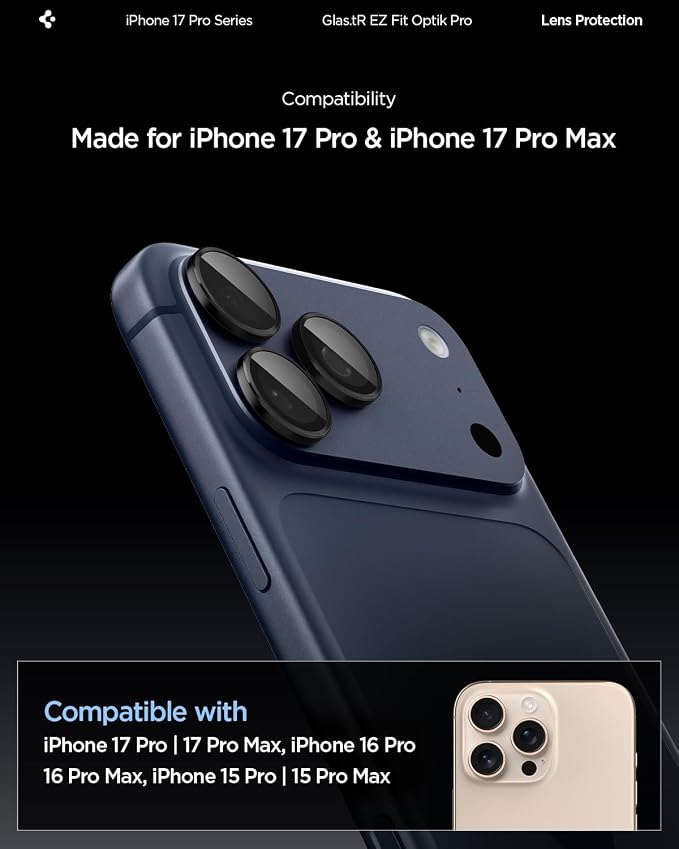 Spigen Camera Lens Screen Protector [GlasTR EZ Fit Optik Pro] Designed for iPhone 17 Pro Max | iPhone 17 Pro | iPhone 16 Pro Max | 16 Pro | iPhone 15 Pro Max | 15 Pro [Case Friendly] - White Titanium [2 Pack]