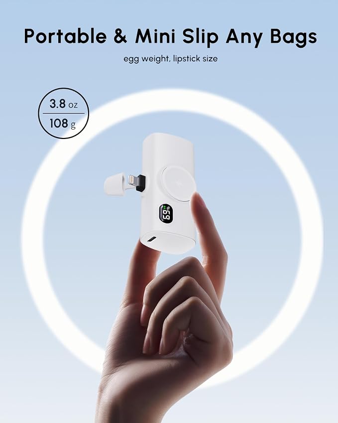Little Power Bank Portable Charger for iPhone, 15W PD Fast Charging 5000mah External Battery Charger [0%-100%] Compatible with iPhone 14 Pro Max/13/12/11/XR/XS Max/6s/6s Plus/12mini/EarPods-White