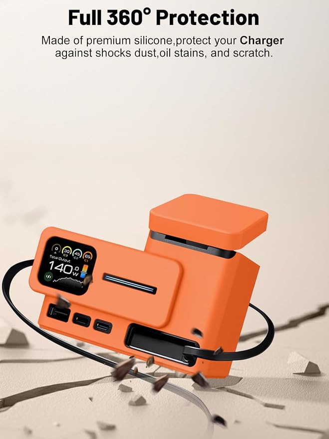 Silicone Protective Case Compatible with CUKTECH 15 Super Power Station 140W, Full-Body Protective Cover with Precise Cutouts, Shockproof & Scratch-Resistant Sleeve (Orange)