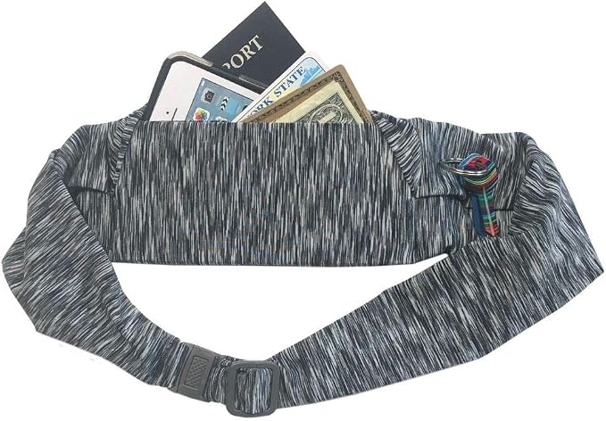 BANDI Plus Size Fanny Pack for Women - Travel-Ready Pocket Belt with Secure Hidden Money & Running Belt for Phone, Passport, Keys, & Medical Devices, Adjustable Fit, Comfortable (Strata Black/White)