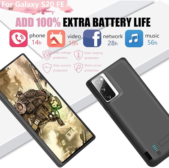 Battery Case for Samsung Galaxy S20 FE 5G, 5000mAh Rechargeable Extended Battery Charging Charger Case, Add 100% Extra Juice, Not Compatible with Galaxy S20 (6.5 inch) Black